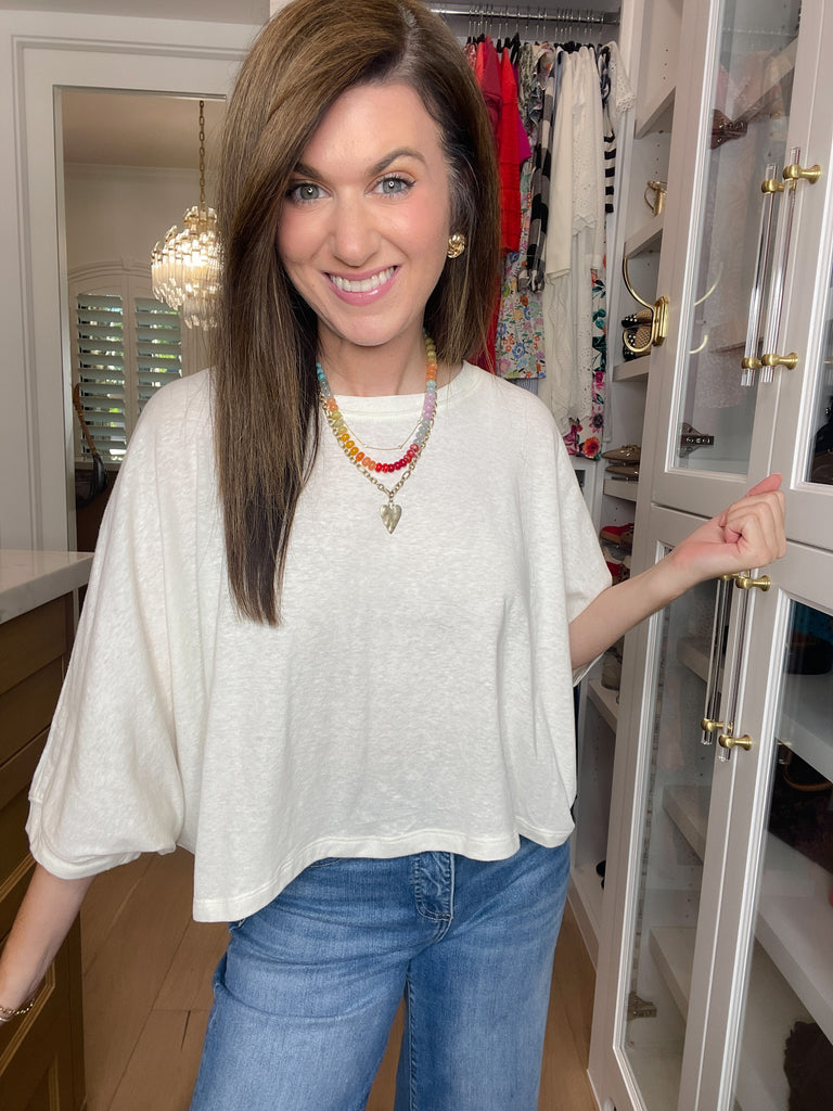 Flirty Flair Batwing Sleeve Top in White