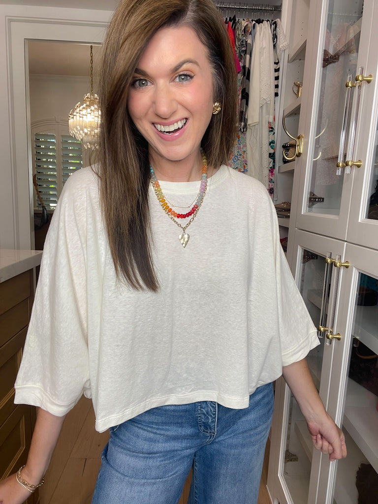 Flirty Flair Batwing Sleeve Top in White