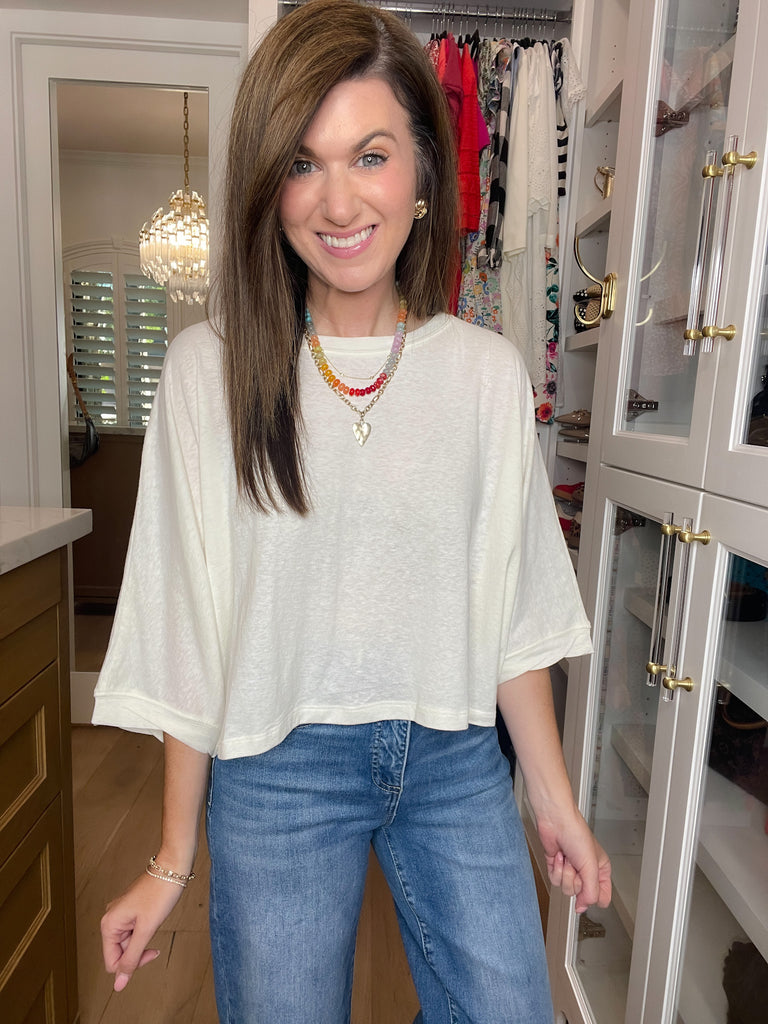 Flirty Flair Batwing Sleeve Top in White