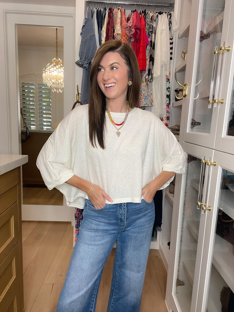 Flirty Flair Batwing Sleeve Top in White