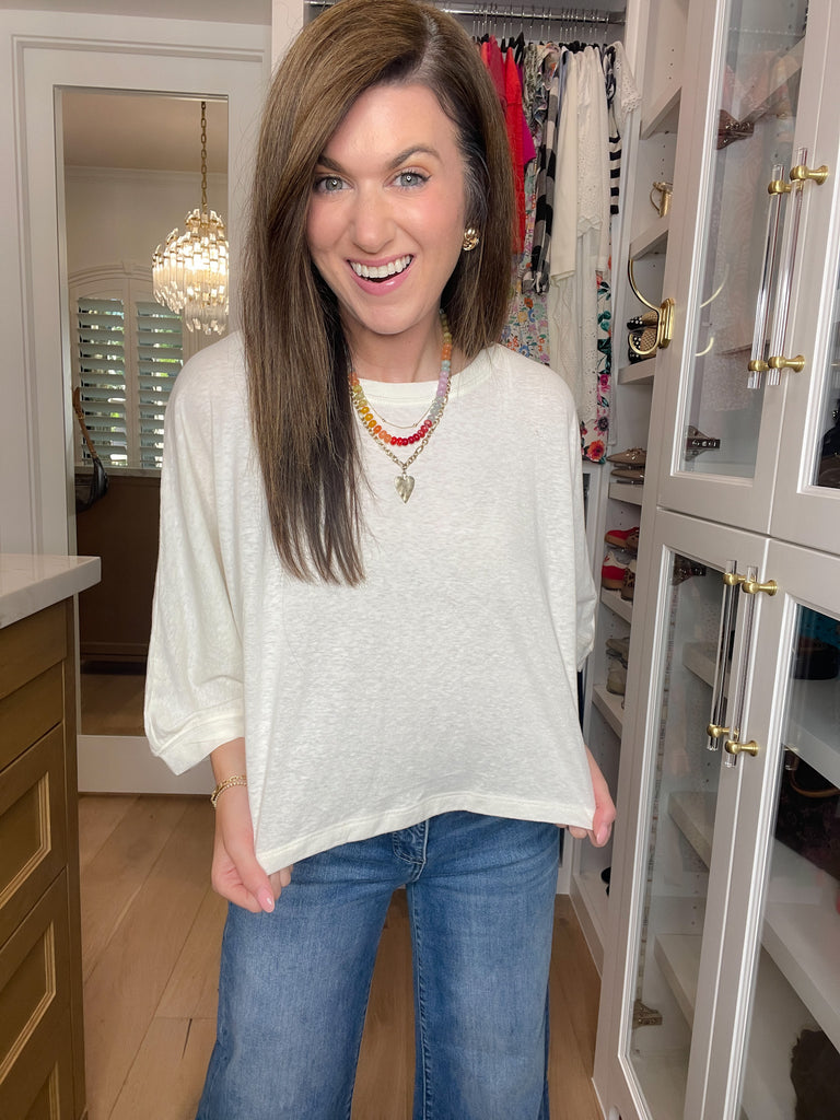 Flirty Flair Batwing Sleeve Top in White