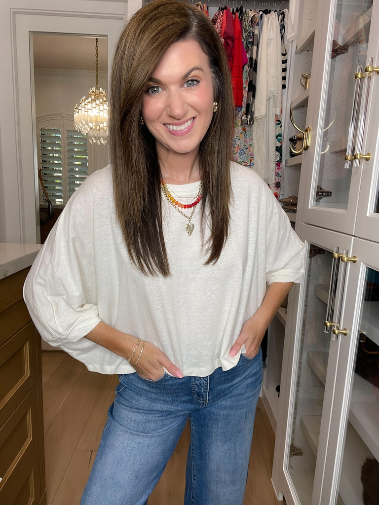 Flirty Flair Batwing Sleeve Top in White