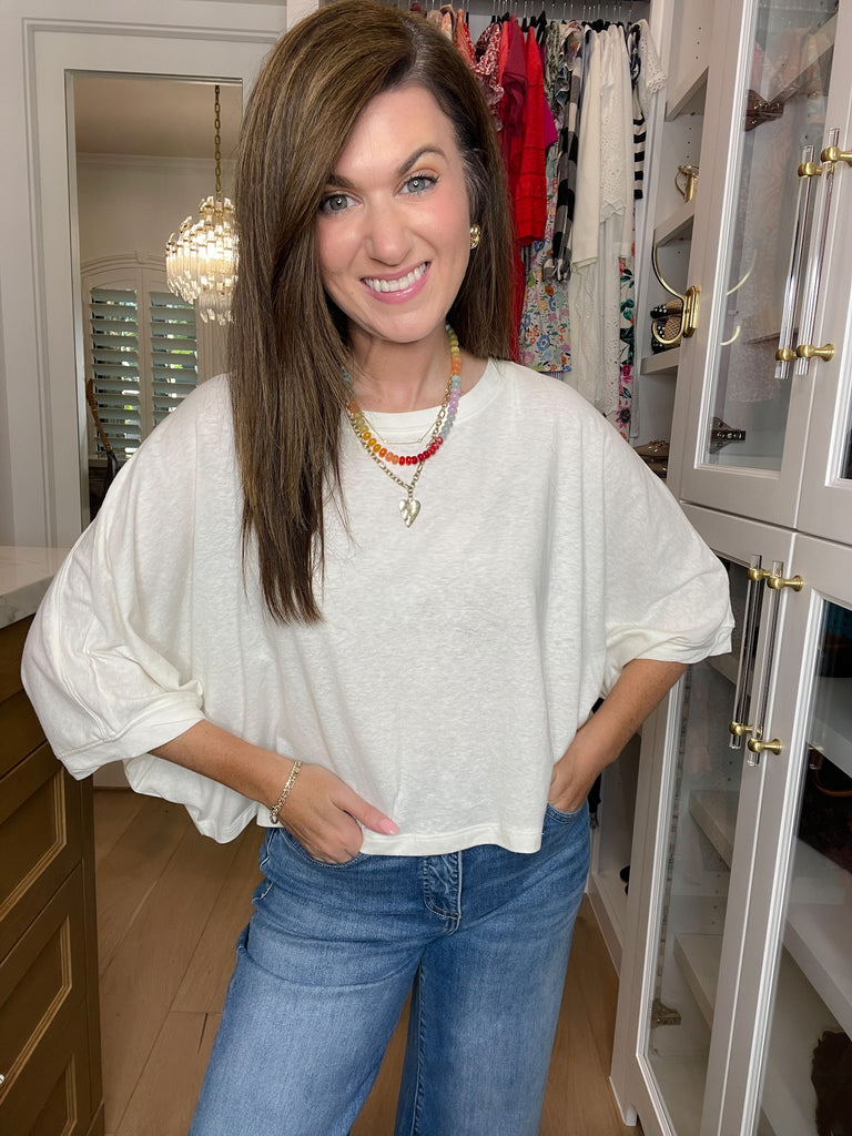 Flirty Flair Batwing Sleeve Top in White