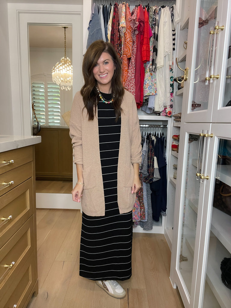 Between the Lines Maxi Dress in Black/White