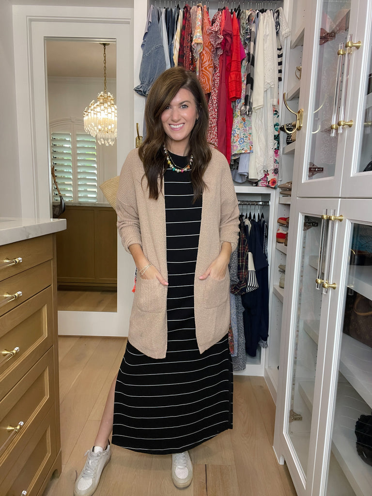 Between the Lines Maxi Dress in Black/White