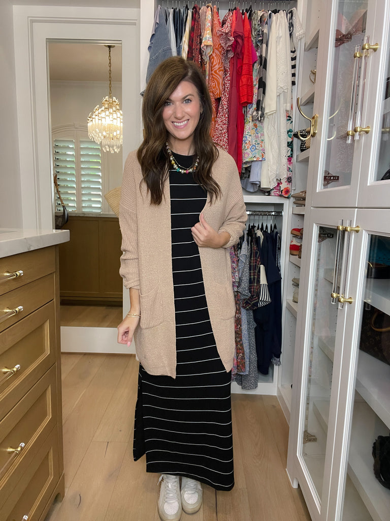 Between the Lines Maxi Dress in Black/White