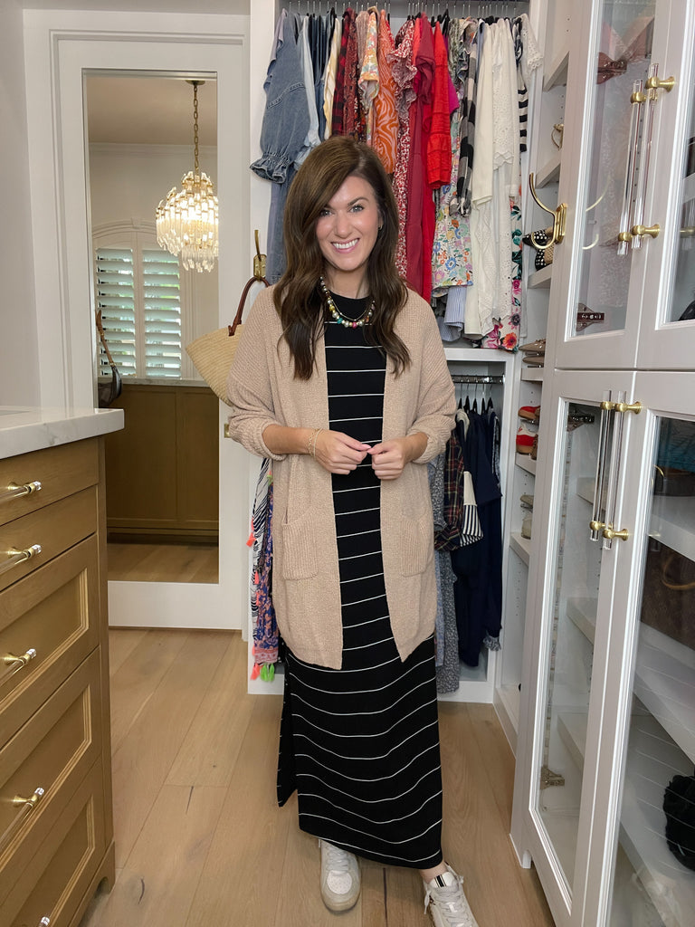 Between the Lines Maxi Dress in Black/White