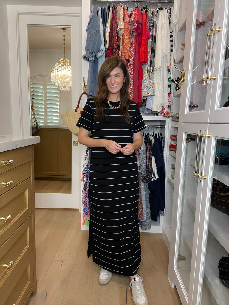 Between the Lines Maxi Dress in Black/White