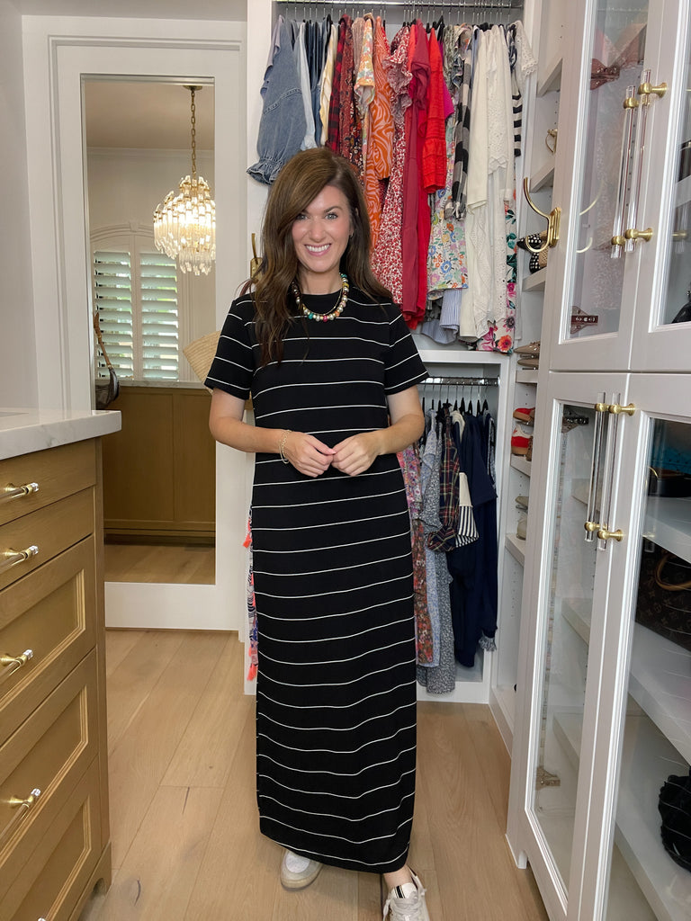 Between the Lines Maxi Dress in Black/White