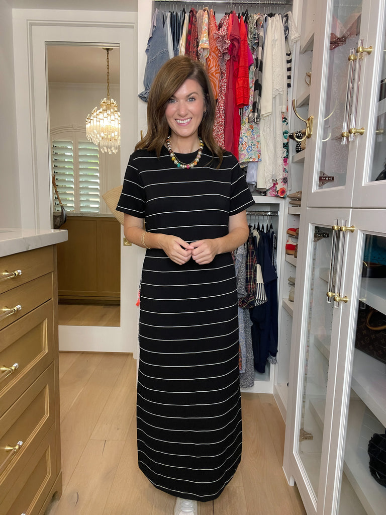 Between the Lines Maxi Dress in Black/White