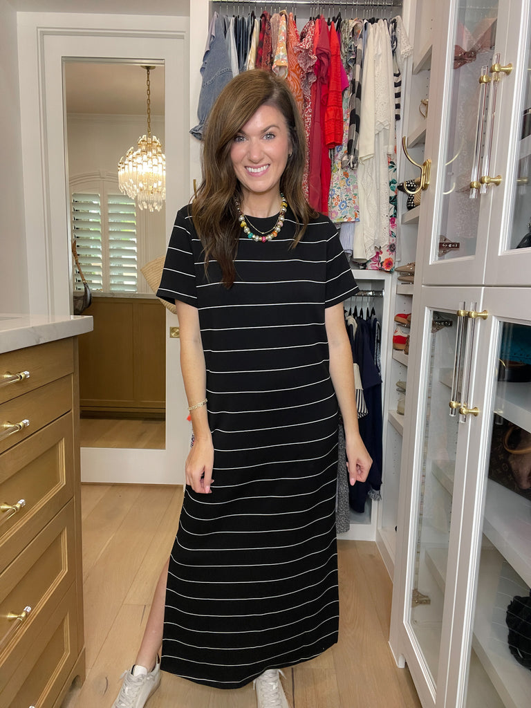 Between the Lines Maxi Dress in Black/White