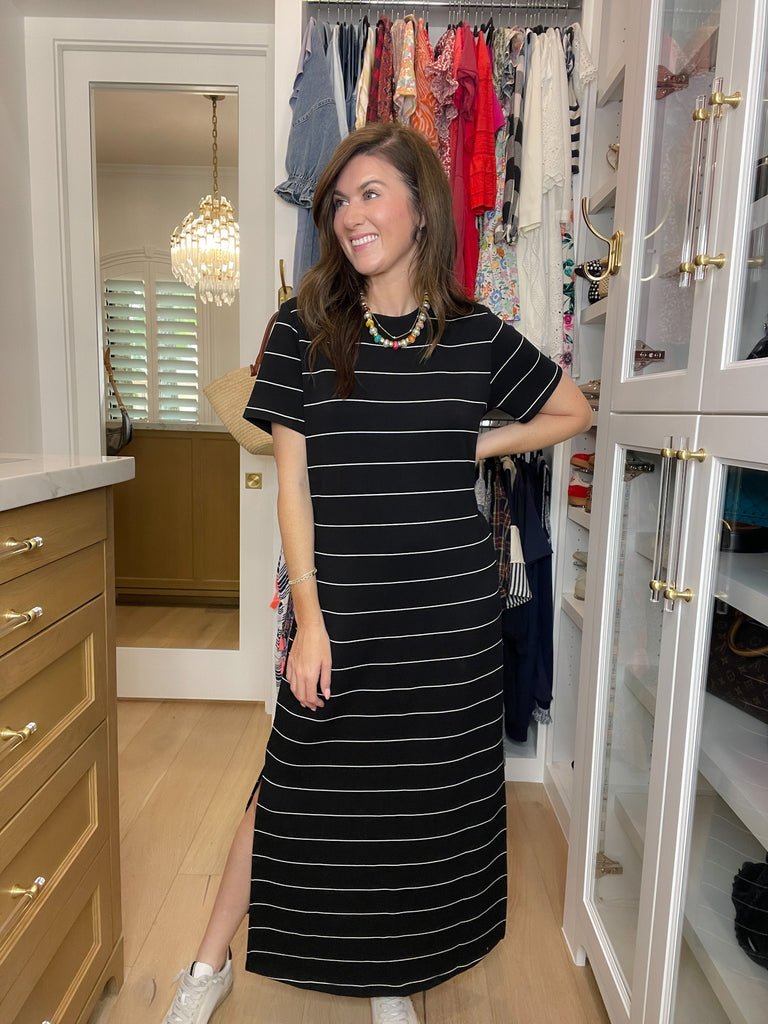 Between the Lines Maxi Dress in Black/White