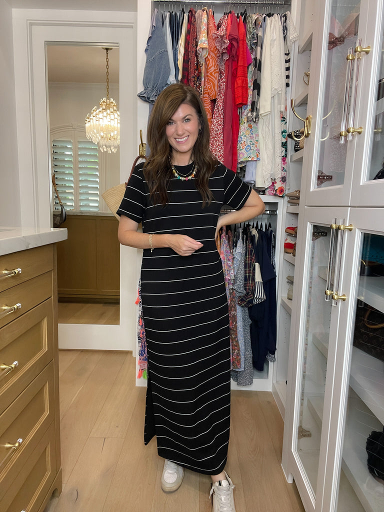 Between the Lines Maxi Dress in Black/White