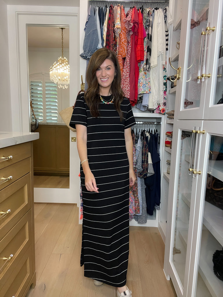 Between the Lines Maxi Dress in Black/White
