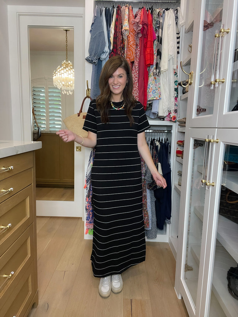 Between the Lines Maxi Dress in Black/White