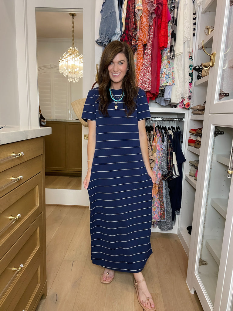 Between the Lines Maxi Dress in Navy/White