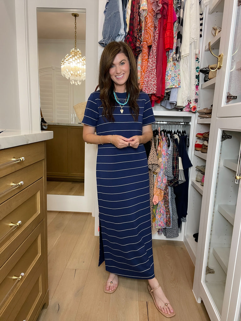Between the Lines Maxi Dress in Navy/White