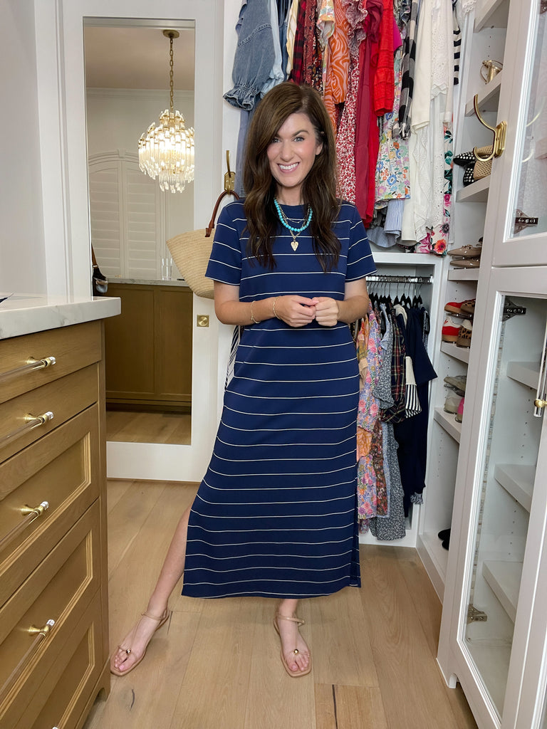 Between the Lines Maxi Dress in Navy/White