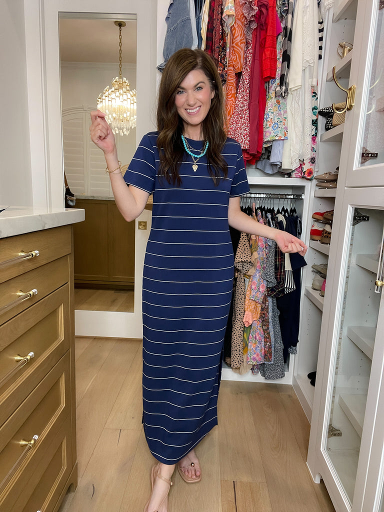 Between the Lines Maxi Dress in Navy/White