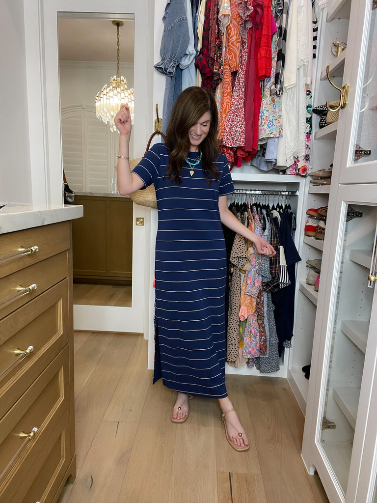 Between the Lines Maxi Dress in Navy/White