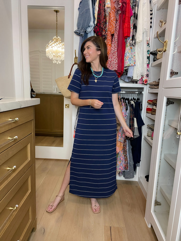Between the Lines Maxi Dress in Navy/White