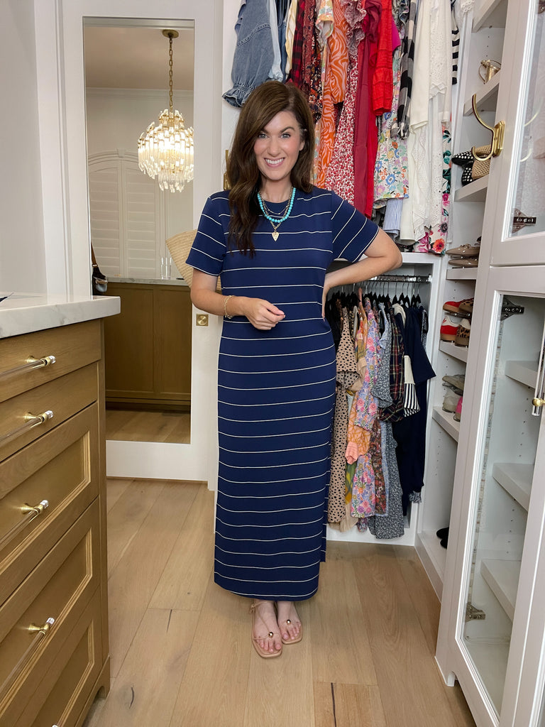 Between the Lines Maxi Dress in Navy/White