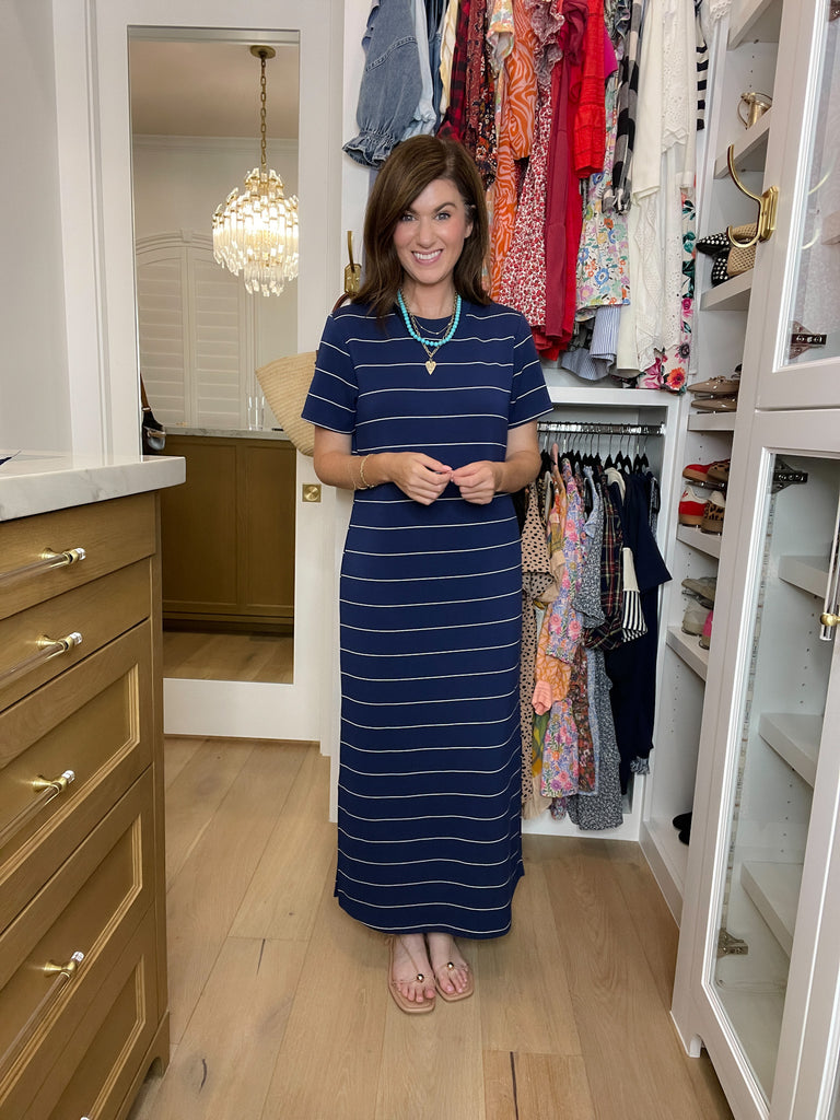 Between the Lines Maxi Dress in Navy/White