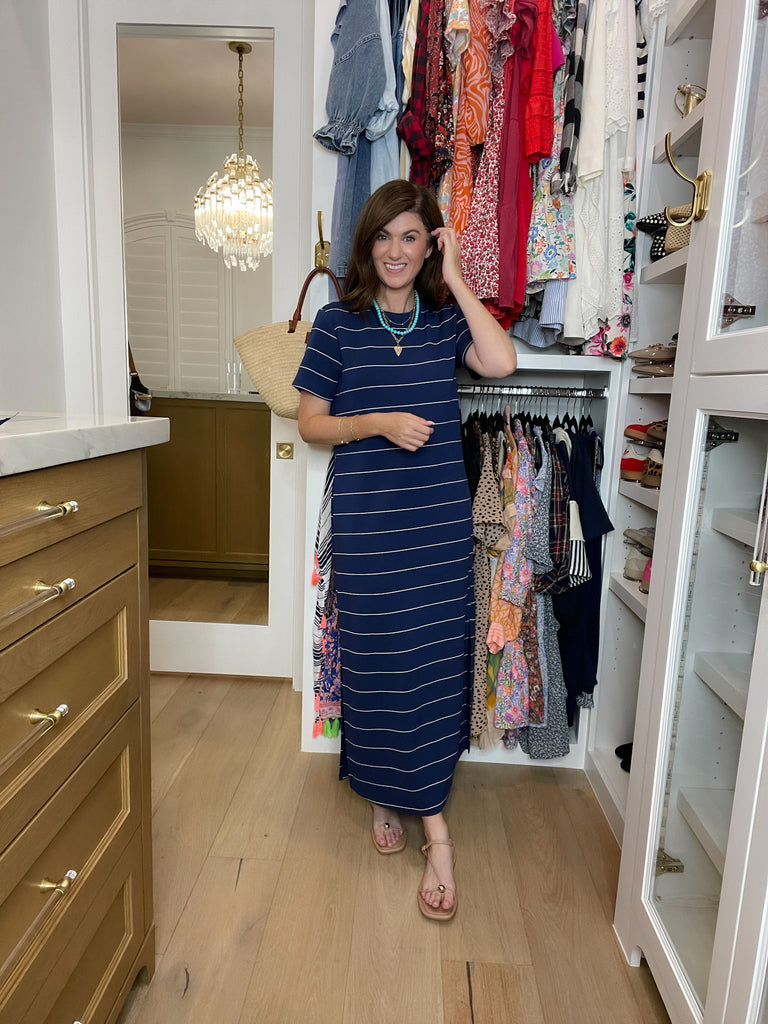Between the Lines Maxi Dress in Navy/White