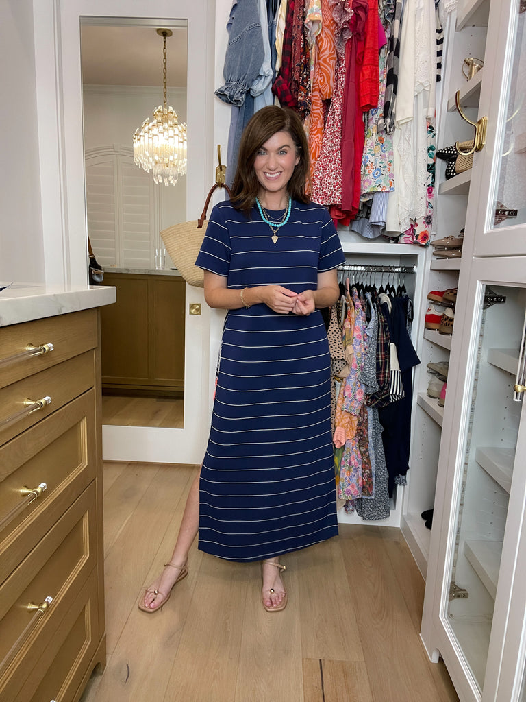 Between the Lines Maxi Dress in Navy/White