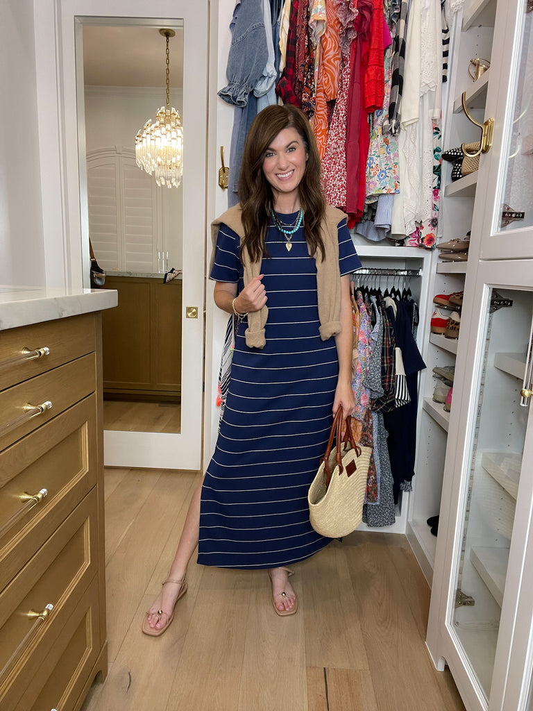 Between the Lines Maxi Dress in Navy/White