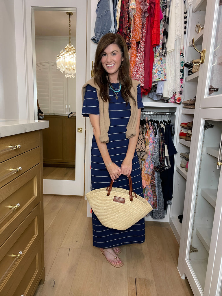 Between the Lines Maxi Dress in Navy/White