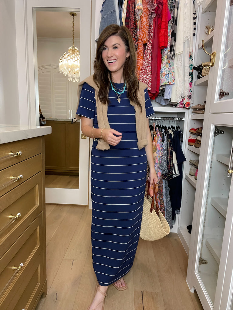 Between the Lines Maxi Dress in Navy/White