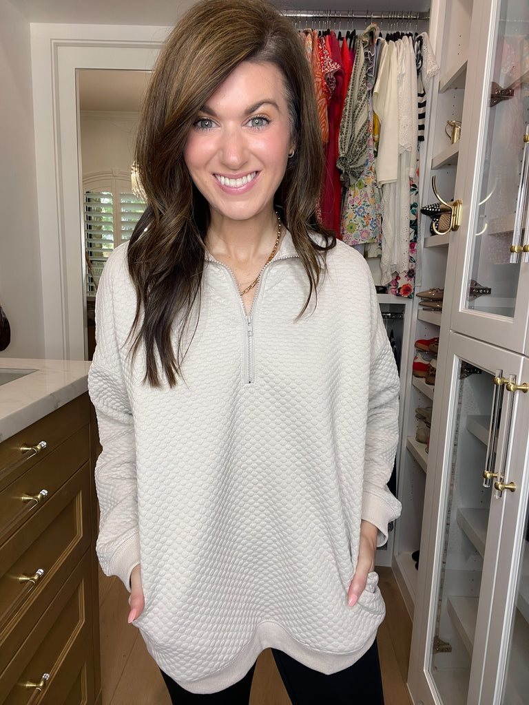 Cozy Mindset 1/4 Zip Pullover in Beige