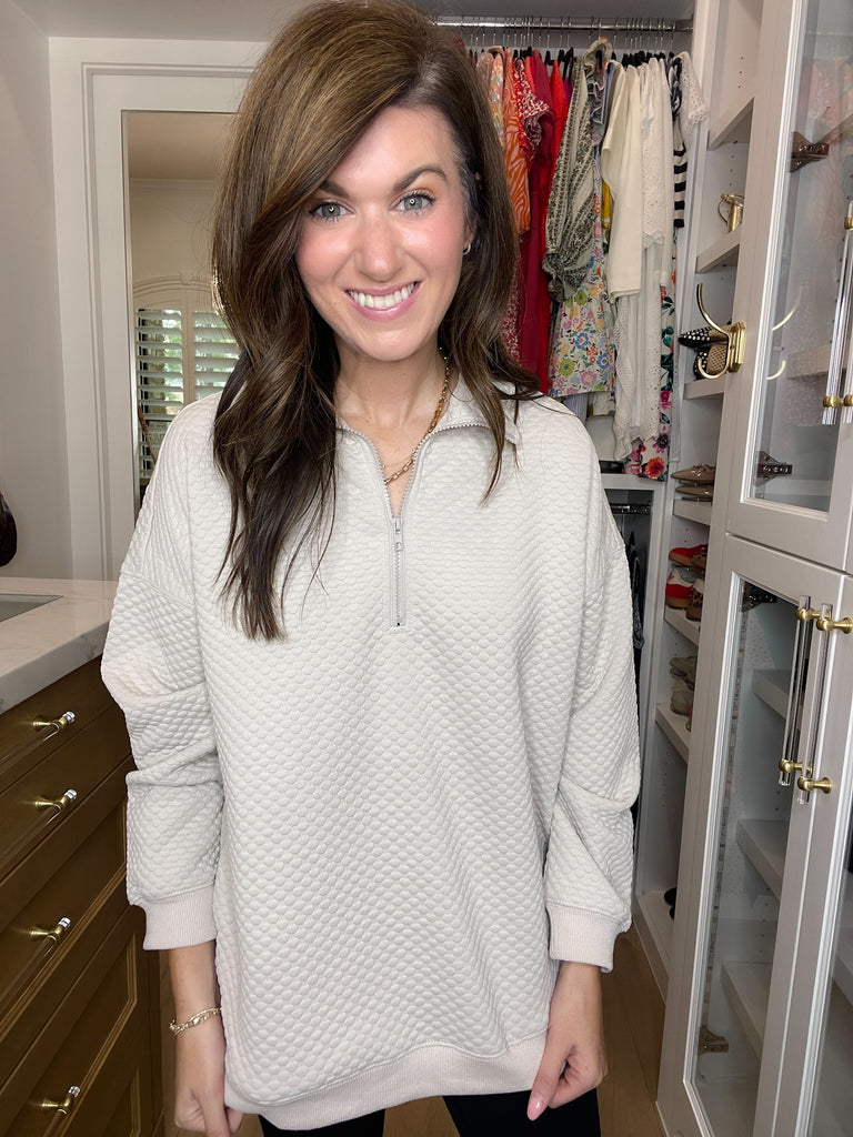 Cozy Mindset 1/4 Zip Pullover in Beige