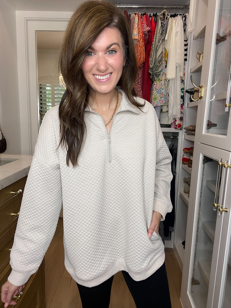 Cozy Mindset 1/4 Zip Pullover in Beige