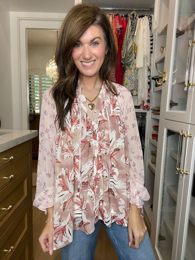 Crossed My Mind Floral Button Front Top