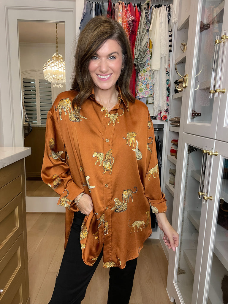 Golden Hour Cheetah Button Down in Rust