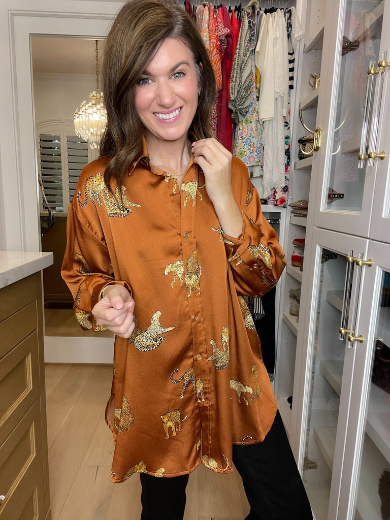 Golden Hour Cheetah Button Down in Rust