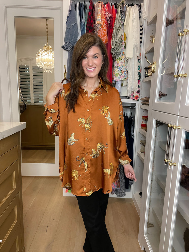 Golden Hour Cheetah Button Down in Rust