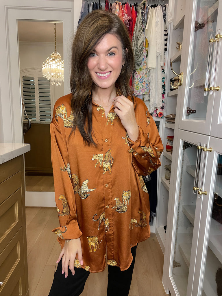 Golden Hour Cheetah Button Down in Rust