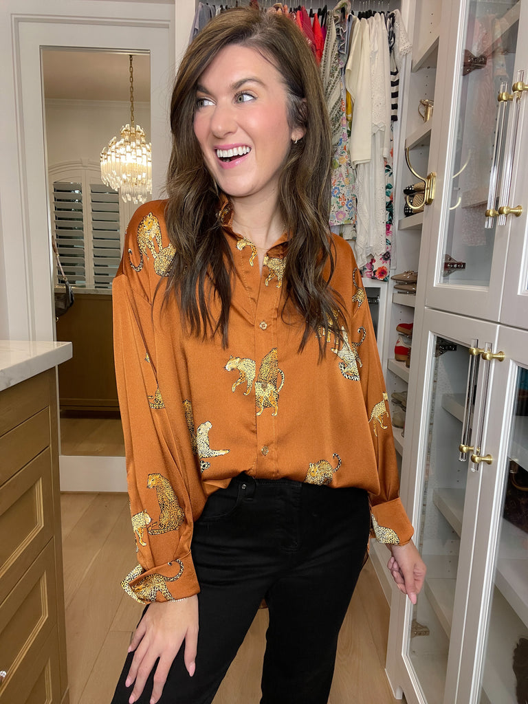 Golden Hour Cheetah Button Down in Rust