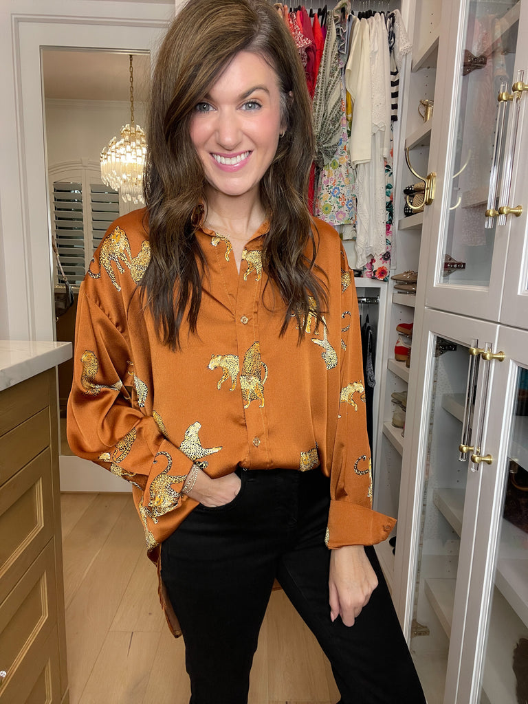 Golden Hour Cheetah Button Down in Rust