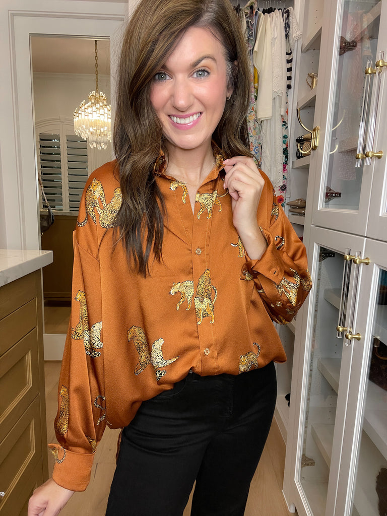 Golden Hour Cheetah Button Down in Rust