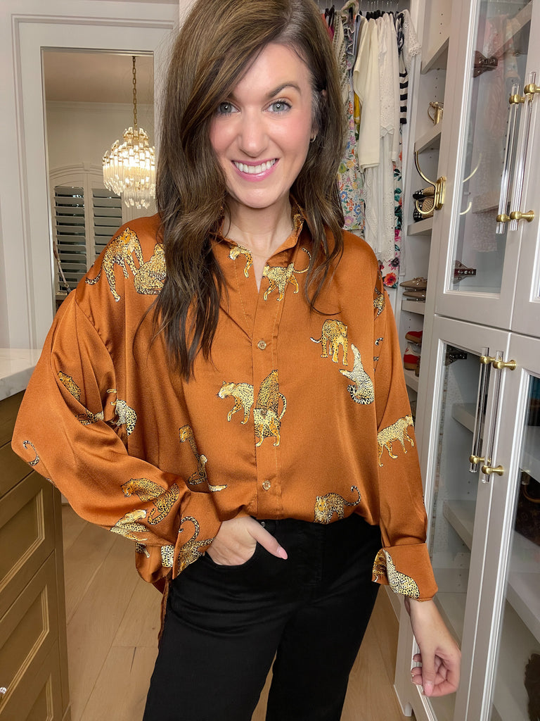 Golden Hour Cheetah Button Down in Rust