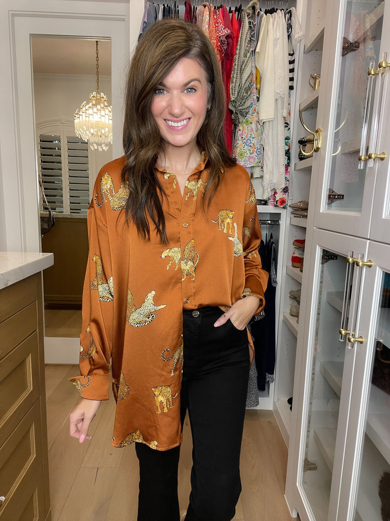 Golden Hour Cheetah Button Down in Rust