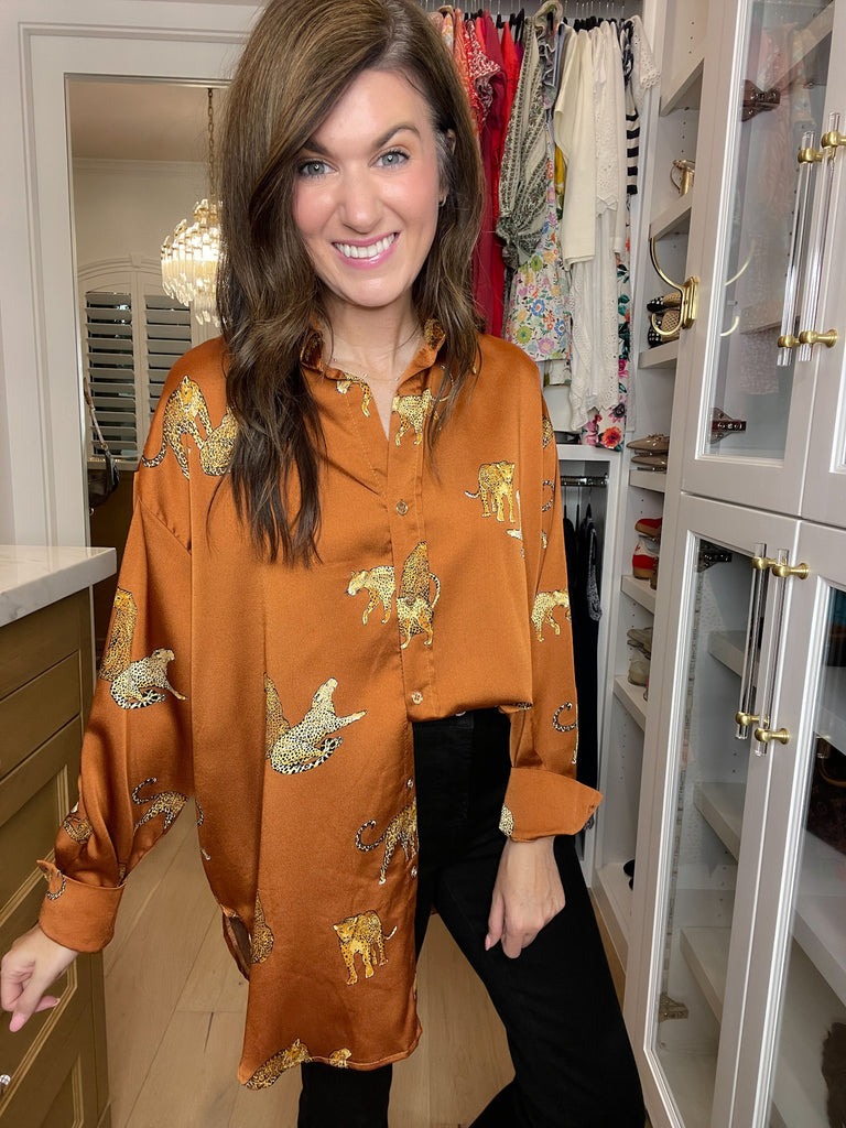 Golden Hour Cheetah Button Down in Rust
