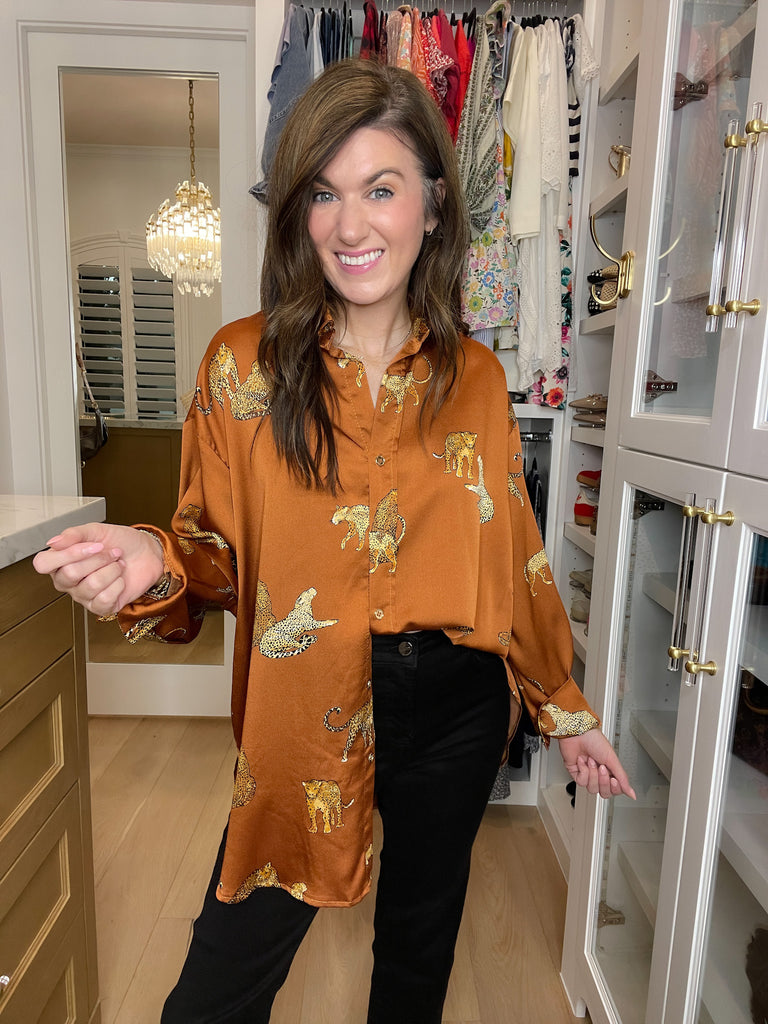 Golden Hour Cheetah Button Down in Rust