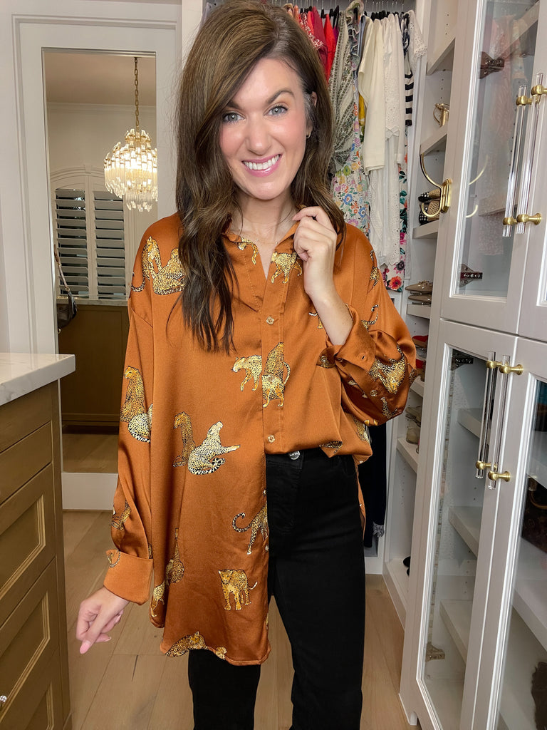 Golden Hour Cheetah Button Down in Rust