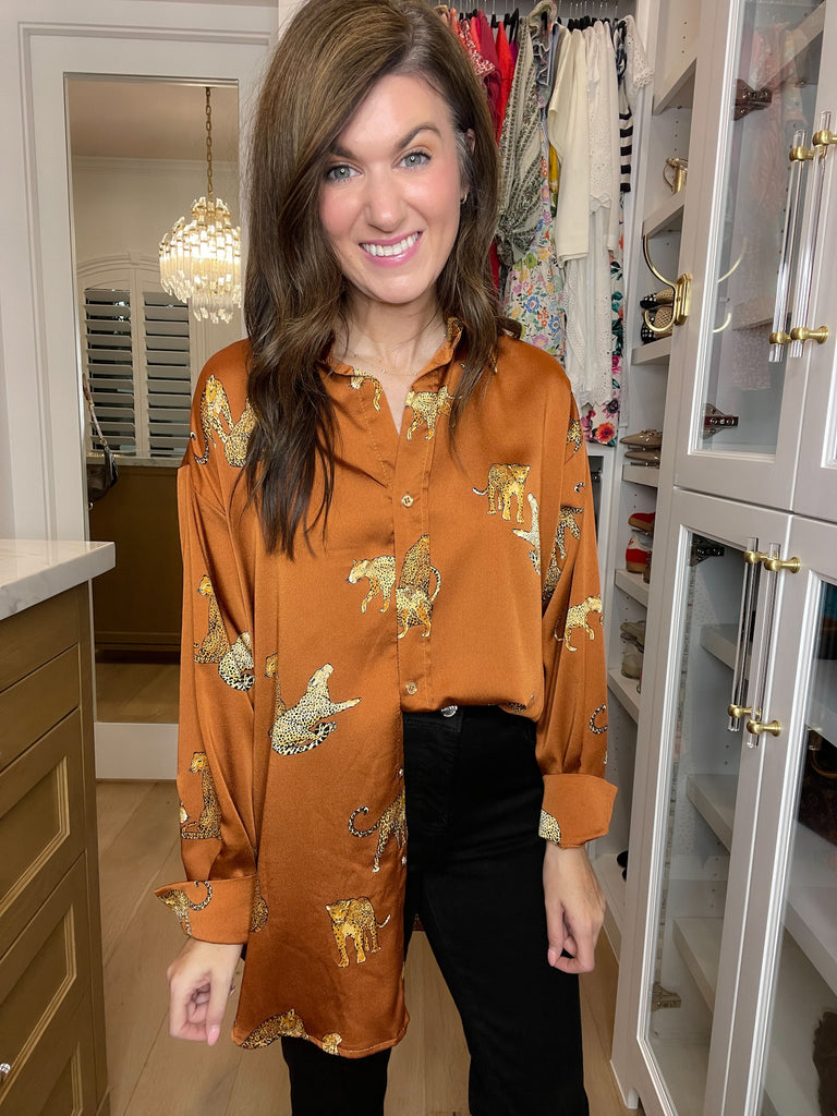 Golden Hour Cheetah Button Down in Rust