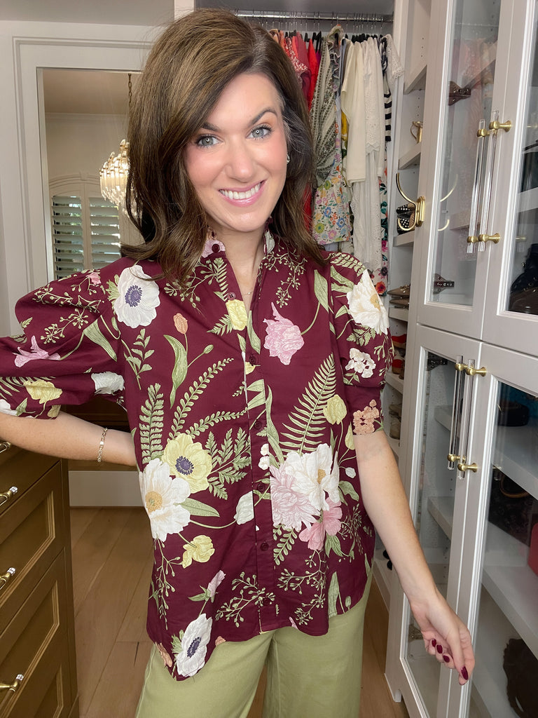 Petal and Fern Top in Merlot